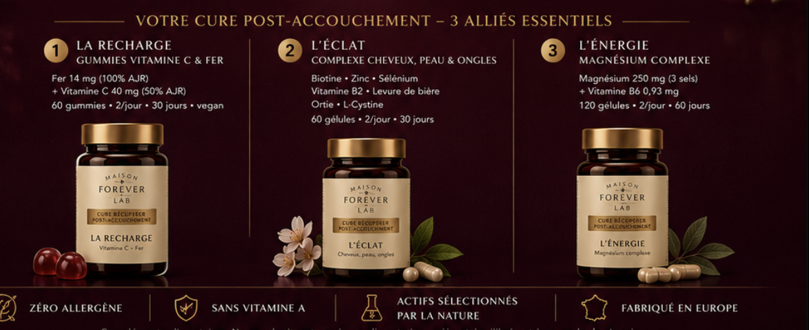 Votre cure Post-Accouchement : les 3 alliés essentiels et leurs dosages