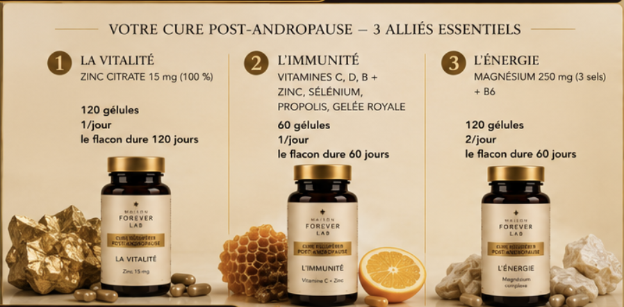 Post-Andropause : les 3 alliés essentiels, dosages exacts