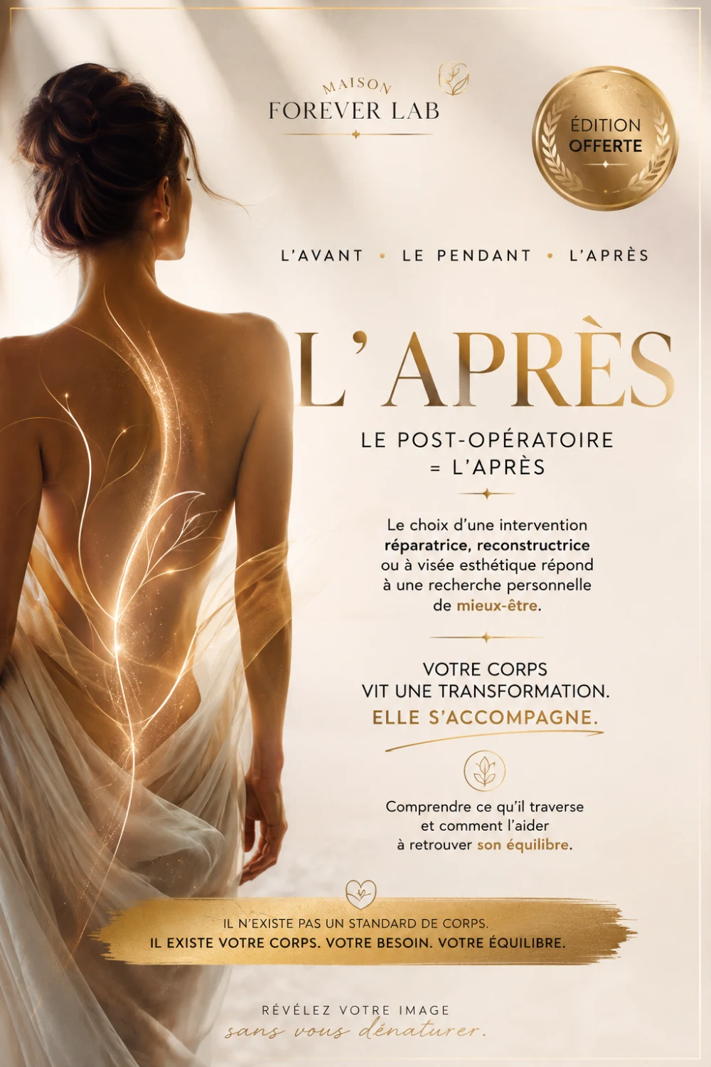 Couverture de l'édition offerte L'APRÈS, guide sur la récupération après une intervention, Maison Forever Lab